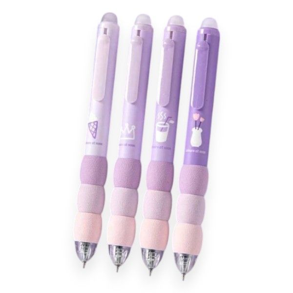 4 Piece - Retractable Gel Ink Pens Set With Ice Cream Art - Purple