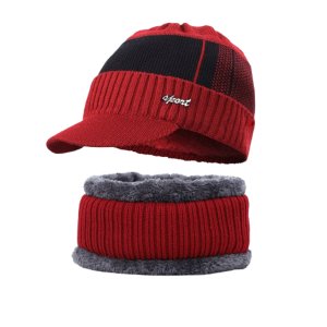 Lunae - Red Winter Skully Beanie Cap with Visor