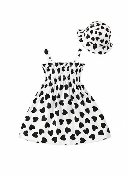 Cute Baby Sleeveless white Dress + Sun Hat With Heart Shaped Pattern