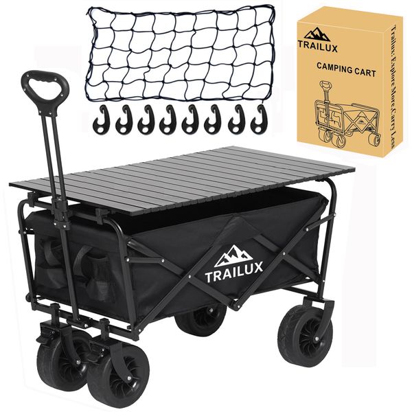 Trailux Double Brake Jumbo Adventure Foldable Wagon Cart with Table &amp; Net