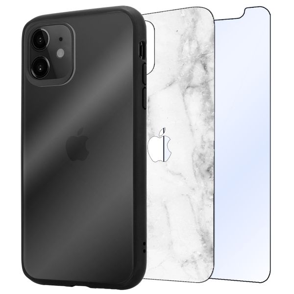 3-in-1 Kit for iPhone 11 - Case, Tempered Glass &amp; White Marble Skin