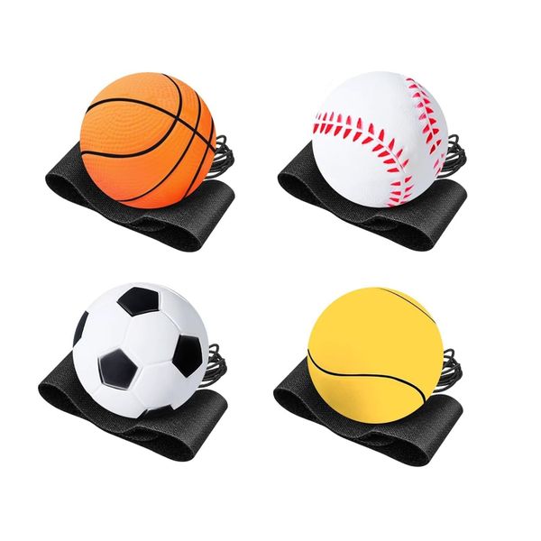 4PCS Rebound Wrist Ball on String,Elastic Strap Sports Toy for Kids &amp;Adults