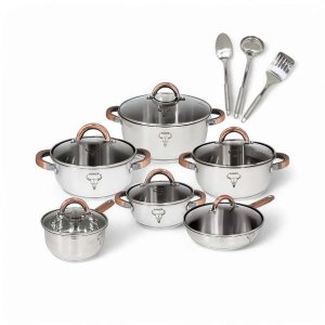 Continental Homeware Rolux Stainless Steel/W Chrome Pot Set, 15 Piece