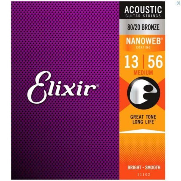 Elixir Nanoweb 80/20 Bronze Medium Acoustic Guitar Strings (.013 - .056)