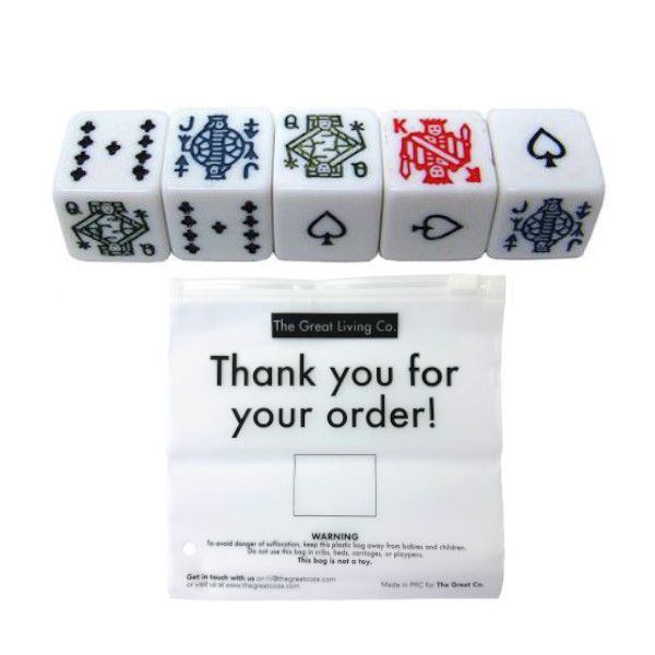 Poker Dice Set Set of 5 - Classic Poker Dice Set With Zipper Storage Bag