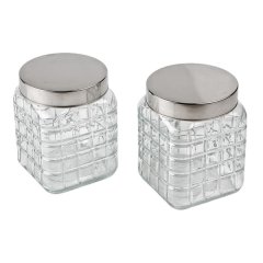 CHECKER JAR 800ml Glass Storage Jar Set - 2 Pack