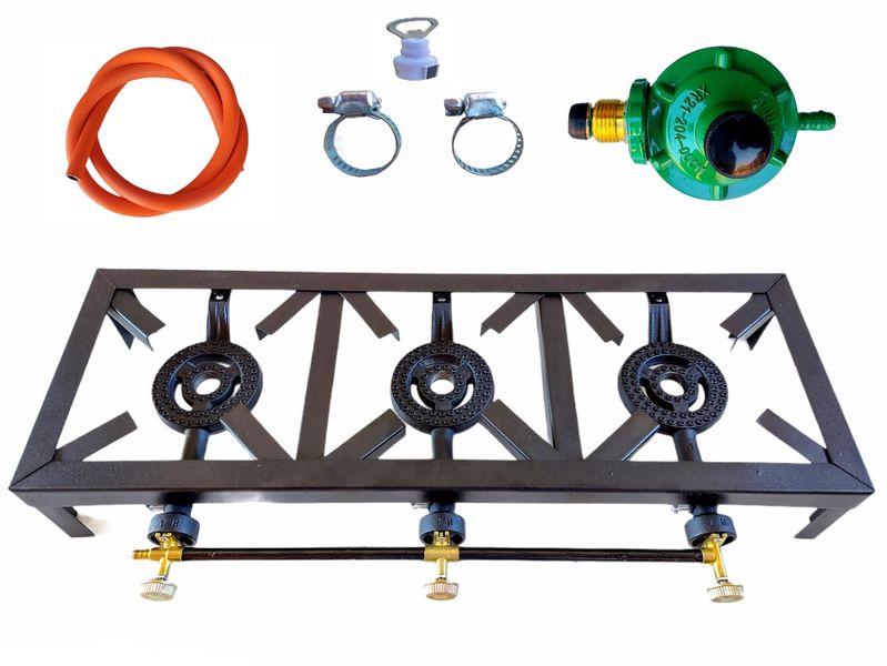 3 Burner, Triple Gas Burner, 4 Legged with Hose And Bottle Opener