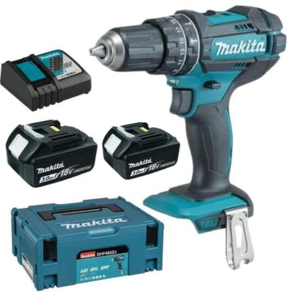 Makita - Cordless Impact Drill DHP485ZJ, 2 x 3.0 Ah Battery, Charger &amp; Case