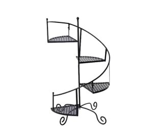 Rotating Multi-Tier Metal Flower Stand - Black
