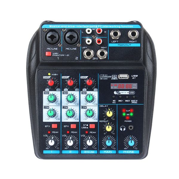 Portable 4 Channel Digital Audio Mixer with Bluetooth USB Interface