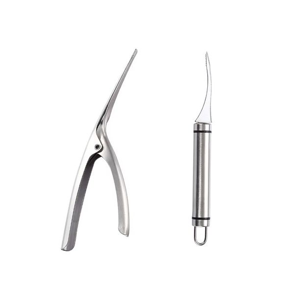 2-Piece Stainless Steel Shrimp Peeler &amp; Cutter Set - Portable Kitchen Tool