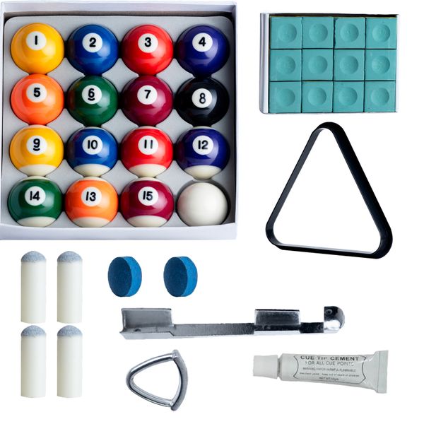 Pool/Snooker Balls, Triangle, Chalk, Tip Repair Kit Combo