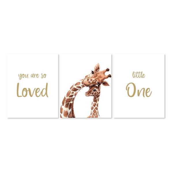 Nursery Wall Art - Giraffe So Loved - Set of 3x A2