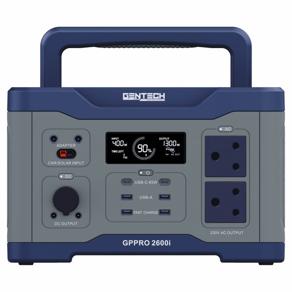 Gentech GPPRO2600i Portable Power Station (1300W) - Grey/Blue