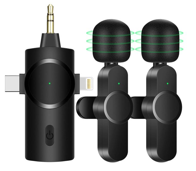 Wireless Microphone for iPhone Android Camera, 3 in 1Plug-Play