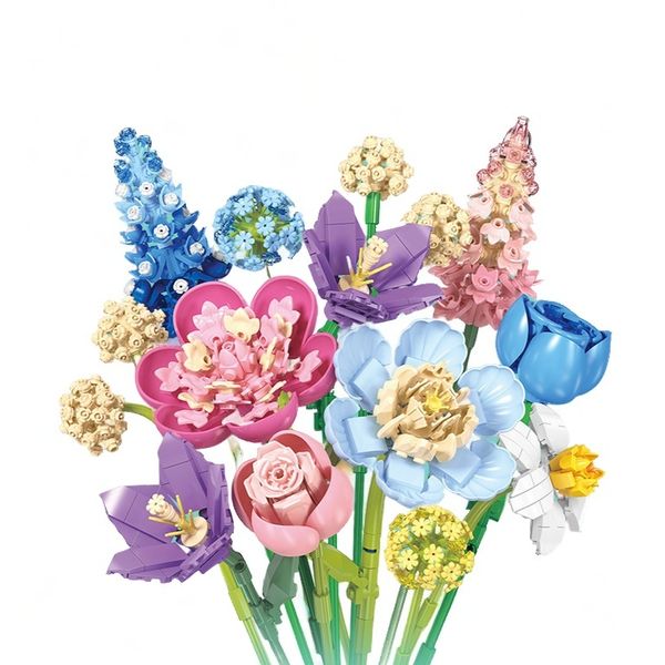 865 Piece Lego-Style Flower Bouquet | DIY Building Block Model for Decoration