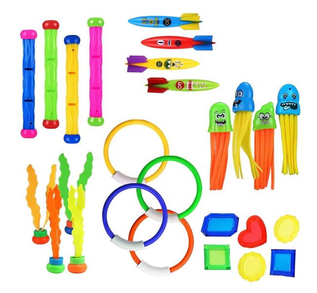 26-Piece Kids Colorful Underwater Diving Pool Toy Set in Mesh Bag
