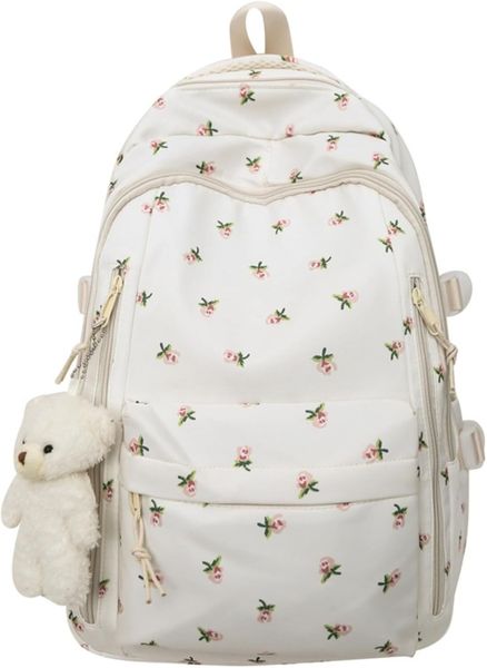 Floral Printed Backpack for Women Preppy Kawaii Aesthetic Laptop Bookbag