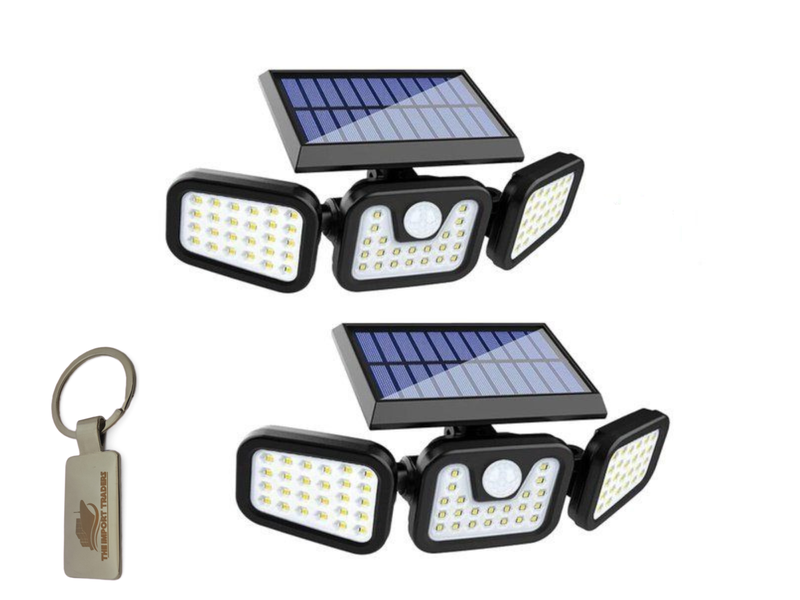 2 Pack Solar Security Flood Light 3 Adjustable Heads With TIT Keychain