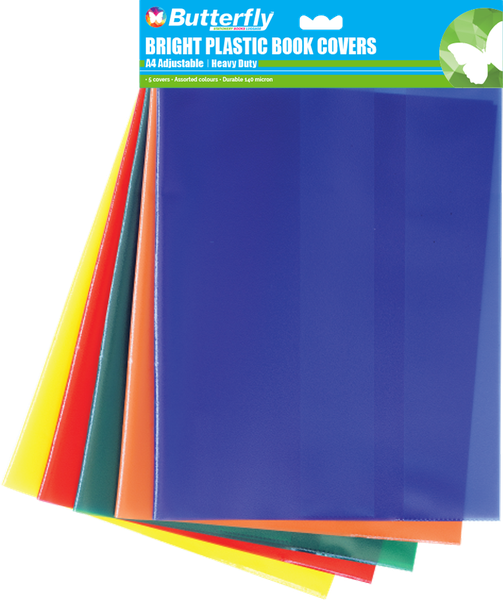 Butterfly Adjustable A4 Brilliant Bright Plastic Slip On Book Covers 5's