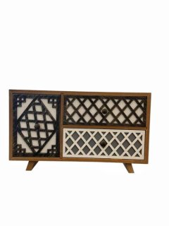 Geometric Lattice Wooden Storage Chest with Drawers - Decorative Organiser