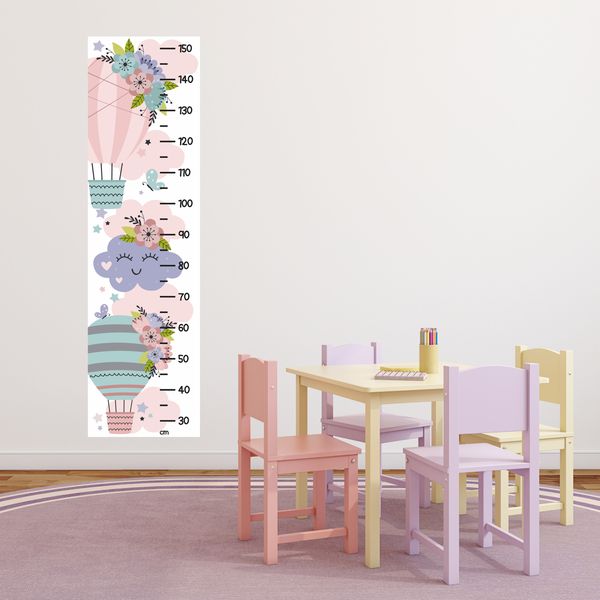 Floral Hot Air Balloons Height Chart Wall Sticker