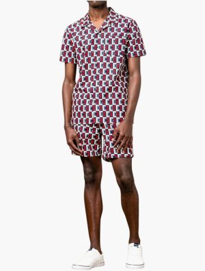Polo Black/Red Short Sleeve Printed Shirt and Short Set