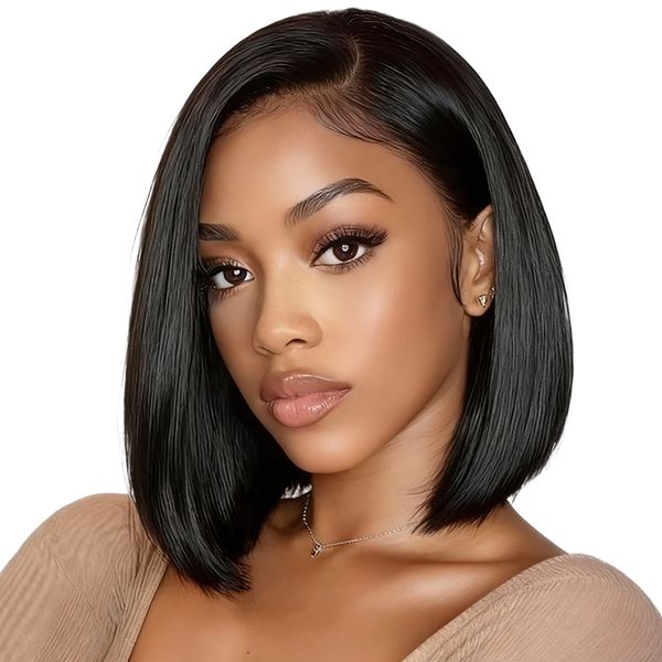 Human Hair Short Bob Wig 12inch - HD Lace Easy to Style Black In