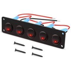 5 Gang Round Dash Rocker Toggle Switch Panel Red