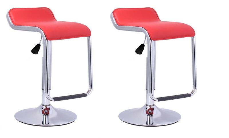 Leather Low Back Bar Stool - Pack of Two – Red Colour