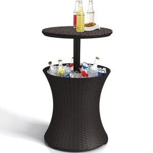 Cooler Bar Table Stool Patio Rattan Desk Built-in Drainage Can Refrigerate
