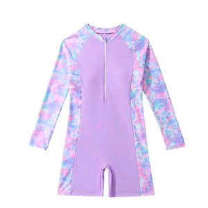 Long Sleeve Girls/Tween One Piece Swimsuit with Zipper - Purple Tie-Dye