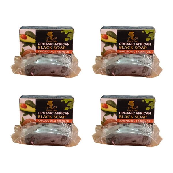 Charm Lady Organic African Black Soap | Avocado Oil &amp; Argan Oil | 4 Pack