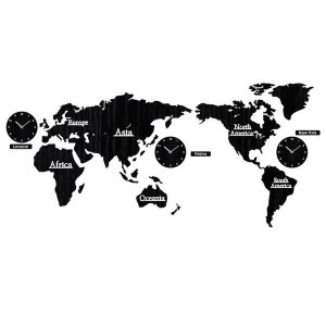 3D World Map Wall Clock - Black