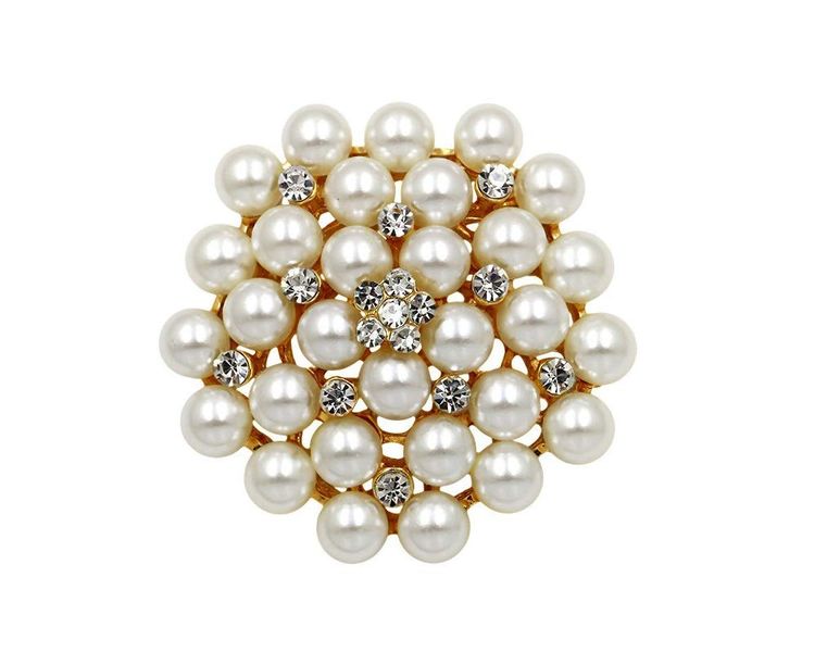 Elegant Imitation Pearl Floral Crystal Brooch - Wedding Bridal Jewelry