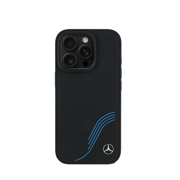 MERCEDES-Magsafe Case Compatible With IPhone 16 Pro Max Black Genuine Leather W Blue Curves
