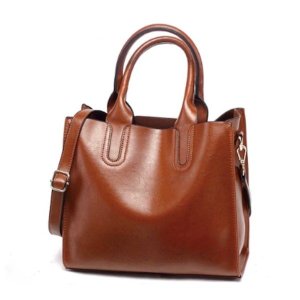 FCG Faux Leather Shoulder Handbag - Toffee Brown