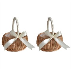 2Pcs Woven Flower Basket Rattan Storage Basket With Bow,Large