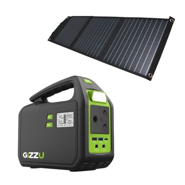 Gizzu 90W Solar Panel with GIZZU 242Wh Portable Power Station