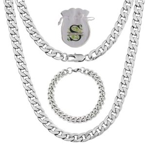 Solid Bulky Stainless Steel Cuban Men Necklace &amp; Bracelet Set
