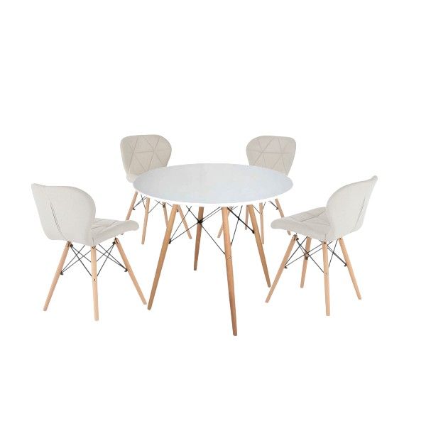 White 1 + 4 Dining Set (Round)