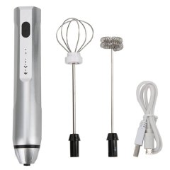 Handheld Mini Coffee Milk Frother Electric Egg Beater Coffee Blender Silver
