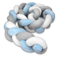 2m Cot Bed Braided Bumper - White/Blue/Grey