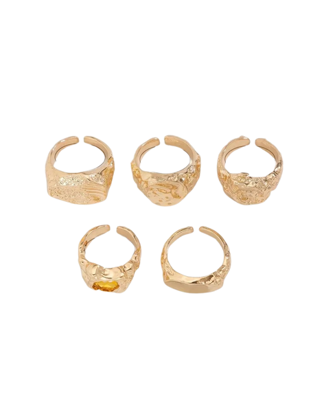 Men's Hip Hop/Punk Liquid Metal Ring Set - Gold - 5-Piece Set
