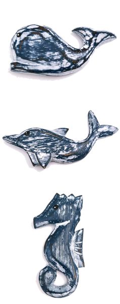 Set of 3 Fridge Wooden Magnets - Ocean Theme