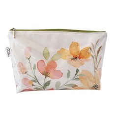 Nordic Scandinavian Large Orange Blooms Flower Cosmetic Toiletry Makeup Bag