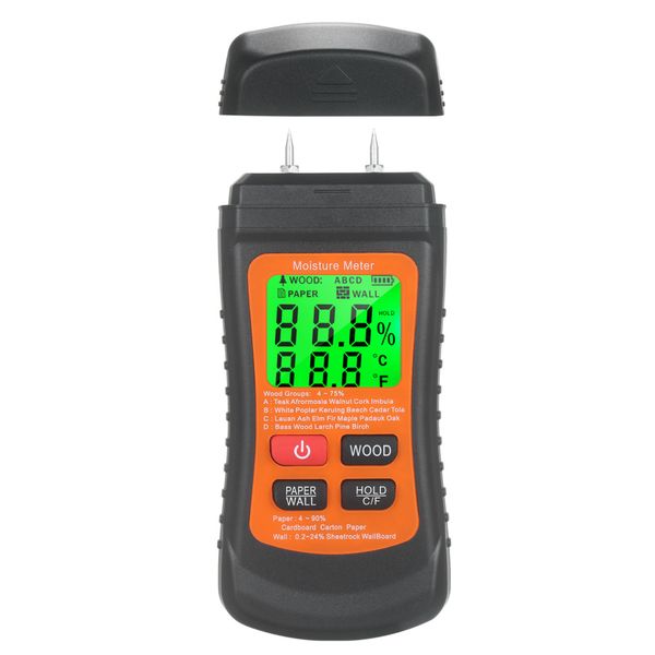 Digital Moisture Meter for Wood Paper Cardboard with Temperature Display