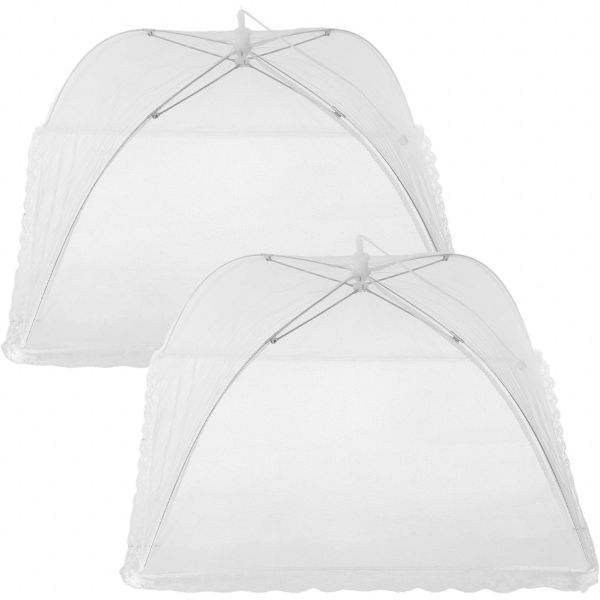 2 Pack Foldable Food Covers Mesh Fabric, 42 x 42 cm For Fruits, Vegetables