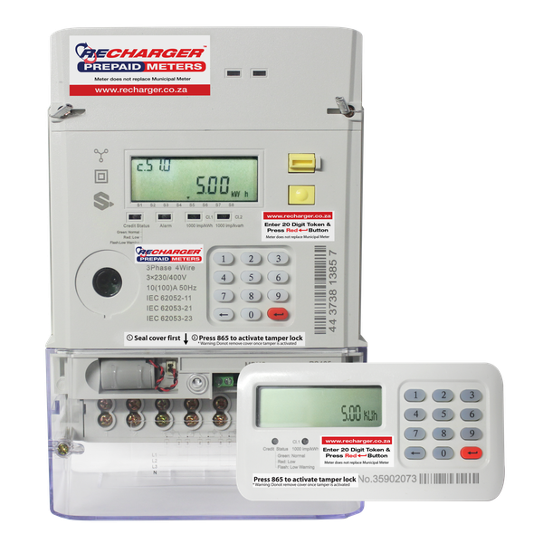 Recharger - Hex Three Phase Split Wired (MBUS) 100Amp (Per Phase) Prepaid Electricity Meter