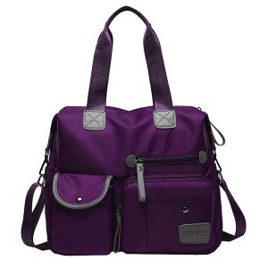 Multi Pocket Nylon Handbag &amp; Crossbody Bag - Purple (Large Capacity)